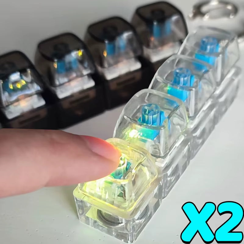 2PC Mechanical Keyboard Toy Light Up, Loud Fidget Keyboard Clicker, Keychain 4-In-1 with Cat Keycaps, for Adult to Relief Stress